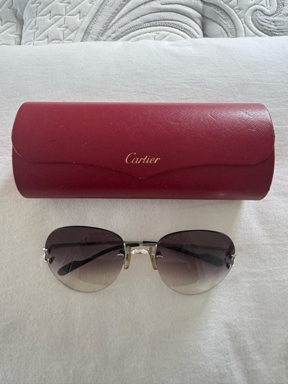 Cartier Rimless Sunglasses with Gradient Gray Lenses and Red Case